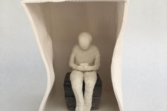 STONEWARE FIGURE SITTING IN A PAPER PORCELAIN BOX 15CM H X 11CM W £140IMG_6603